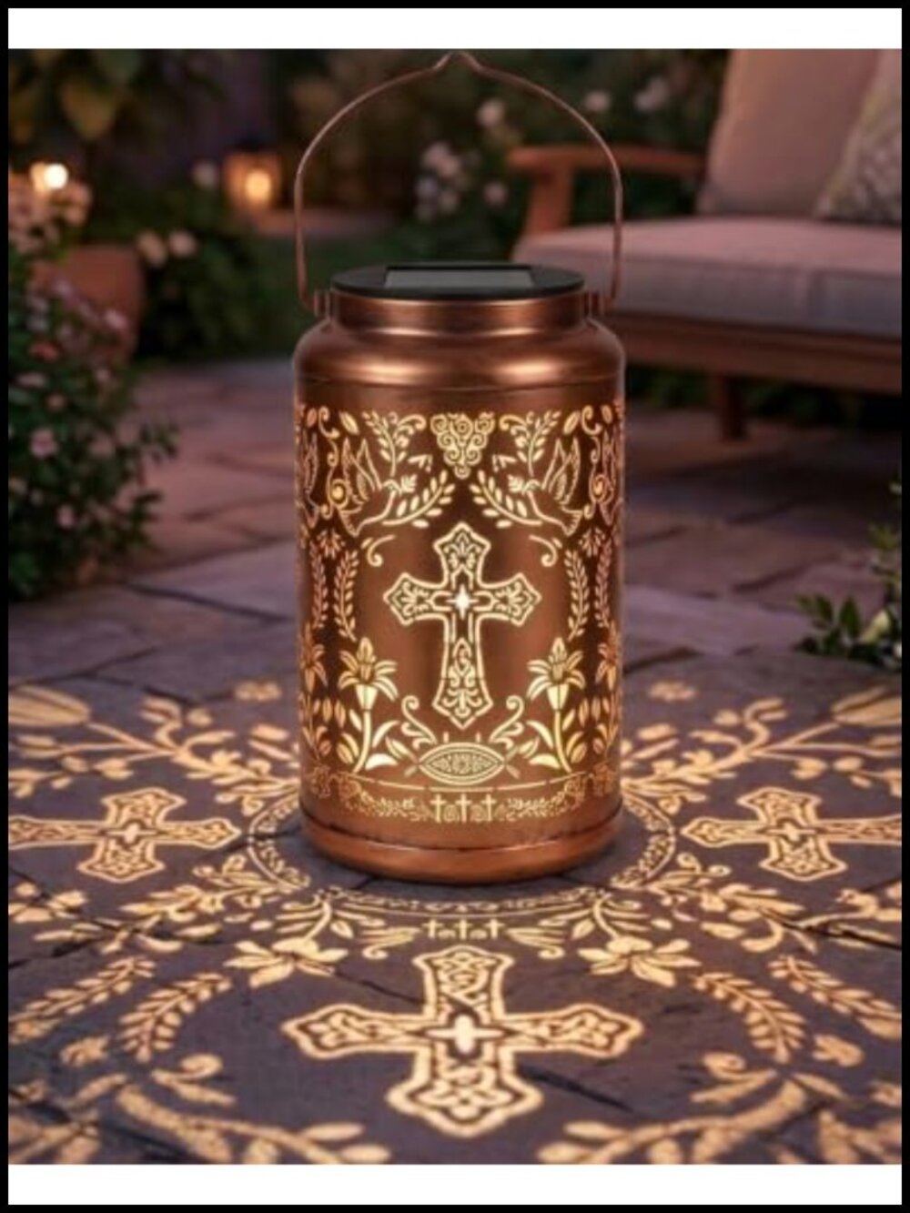 Solar Cross Lantern Outdoor Metal Waterproof Christian Gift